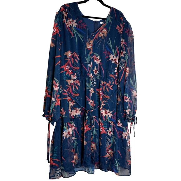 Standards & Practices Dress Womens 3X Tropical Chiffon Floral Boho Flattering - Picture 2 of 16